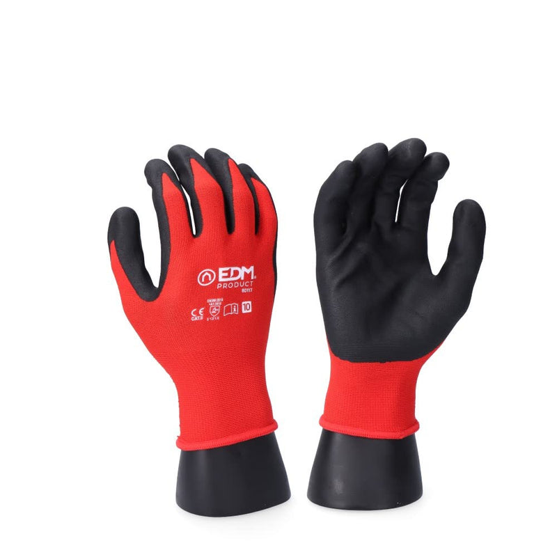 Work Gloves EDM Nylon Touchpad Nitrile Industrial Red Lycra