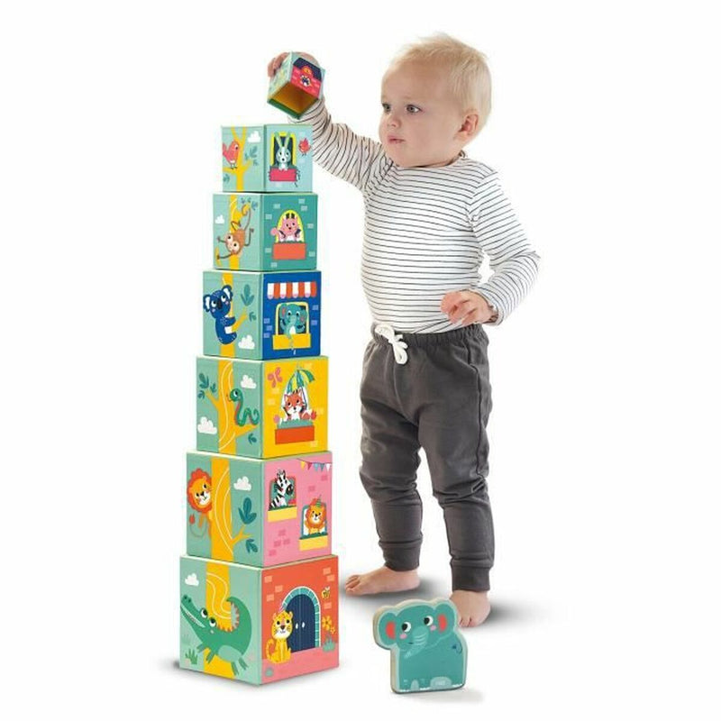 Playset SES Creative Block tower to stack with animal figurines 10 Pieces