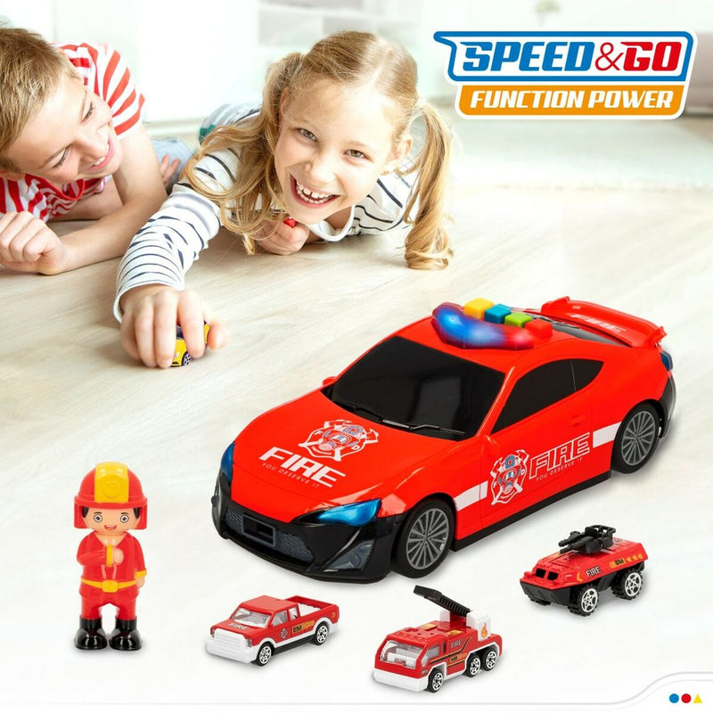 Vehicle Playset Speed & Go Light Sound Fireman 1:64 (4 Units)
