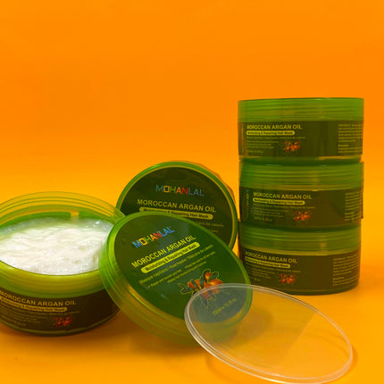 MOHANLAL® XL ARGAN OLIE HAARMASKER 300ML | romige consistentie, kleurbeschermd, vermindert haaruitval en roos, haargroei, verbetert de haartextuur, hydrateert | alle haartypes