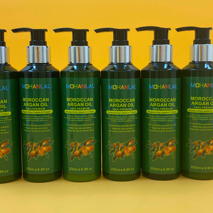 MOHANLAL® XL ARGANOLIE LEAVE-IN CREAM 200ML | hittebeschermende krulstyling, herstelt beschadigd haar zoals droog, geknoopt, gespleten, kroeshaar | alle haartypes