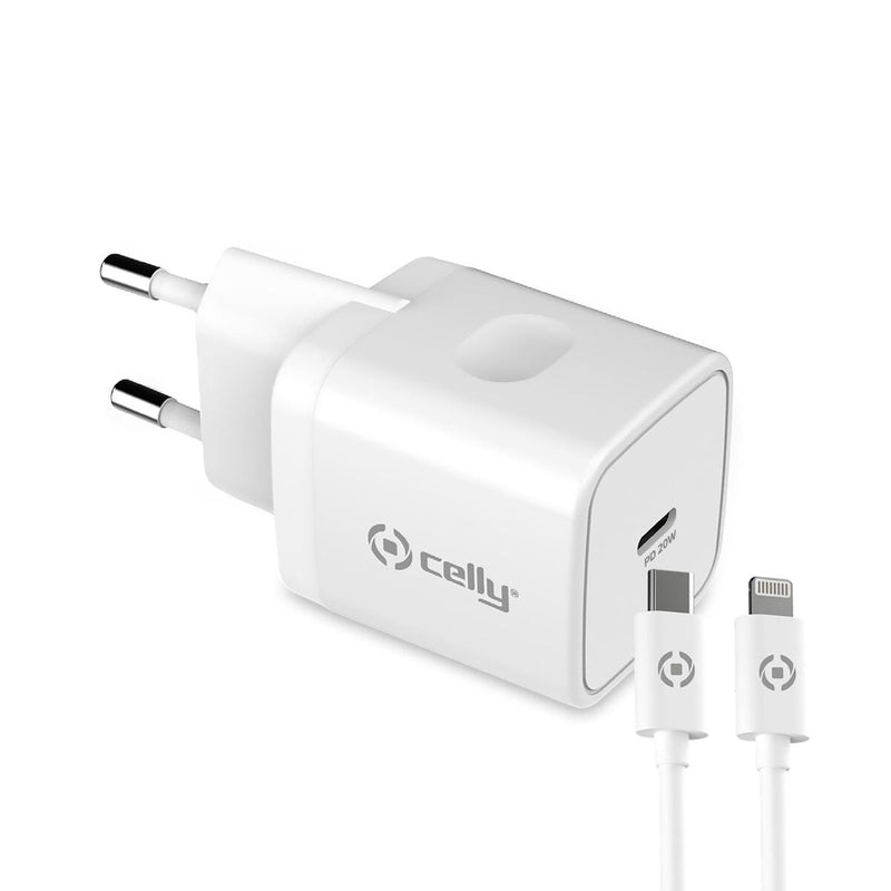 Wall Charger + USB C Cable Celly iPhone White 20 W