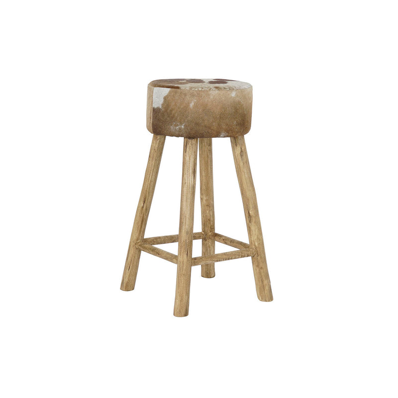 Stool DKD Home Decor Natural Wood Brown Leather White (42 x 42 x 77 cm)