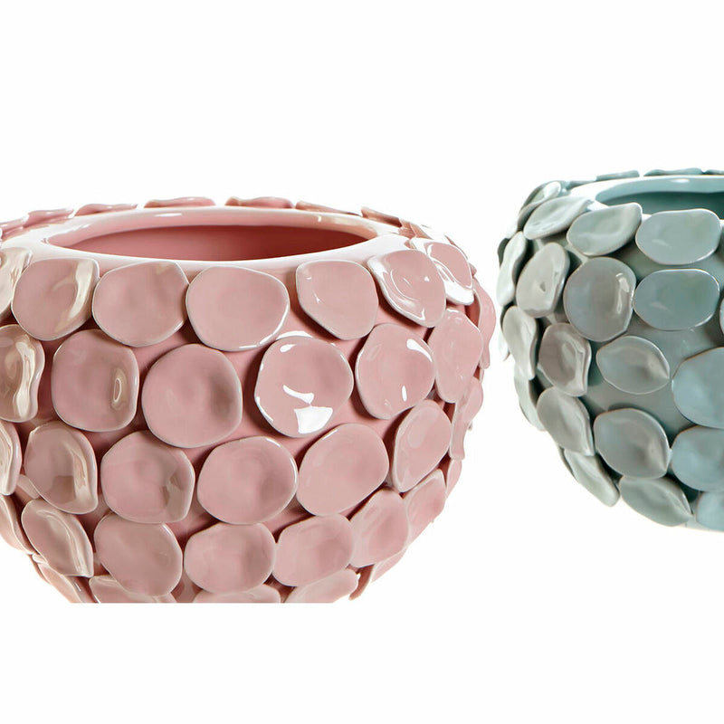Vase DKD Home Decor Pink Turquoise Stoneware Modern (24.5 x 24.5 x 17 cm) (2 pcs)