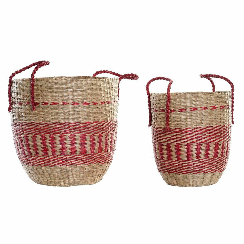 Basket set DKD Home Decor Natural Red Seagrass (2 pcs) (34 x 34 x 40 cm)