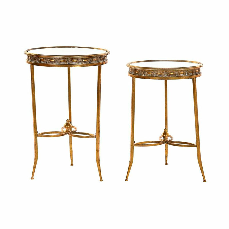 Set of 2 small tables DKD Home Decor Mirror Golden Metal Oriental (40 x 40 x 61 cm) (2 pcs) (2 Units)