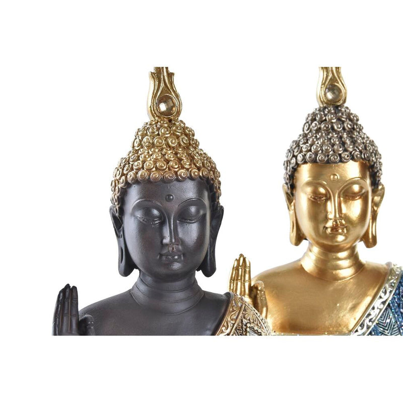Decorative Figure DKD Home Decor Blue Golden Brown Buddha Resin (17 x 9 x 25 cm) (2 Units)