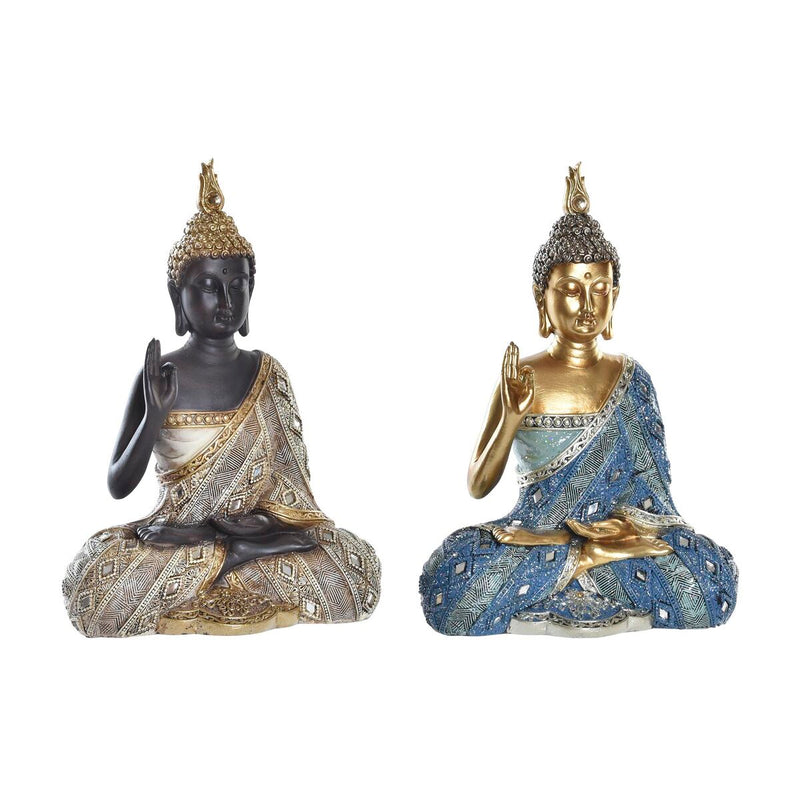 Decorative Figure DKD Home Decor Blue Golden Brown Buddha Resin (17 x 9 x 25 cm) (2 Units)