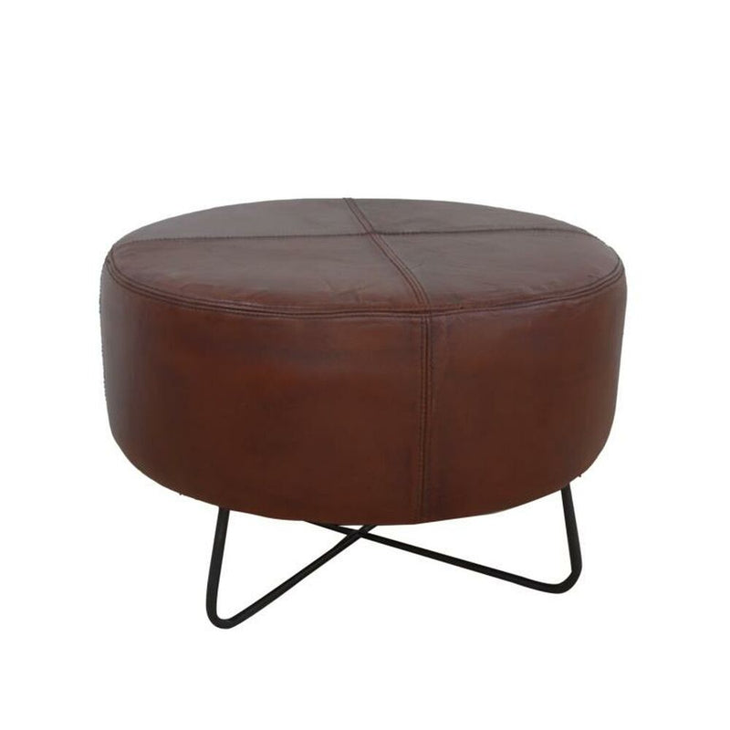 Footrest DKD Home Decor Black Metal Brown Leather (55 x 55 x 37 cm)