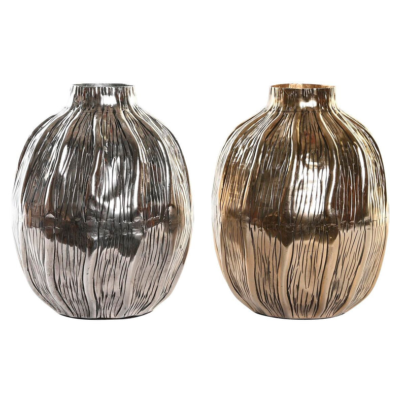 Vase DKD Home Decor Silver Golden Aluminium Modern (2 Units) (20 x 20 x 26 cm)