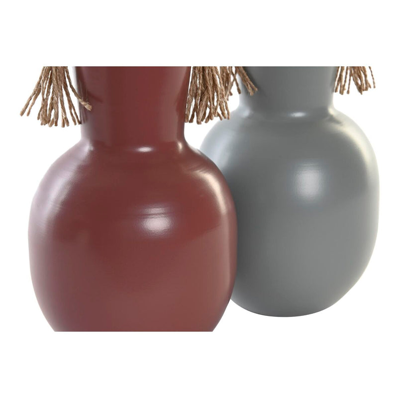 Vase DKD Home Decor Grey Metal Terracotta (14 x 13 x 24 cm) (2 Units)