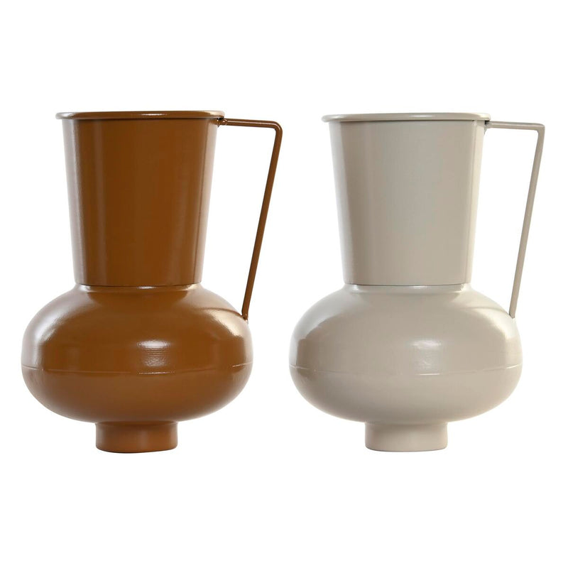 Vase DKD Home Decor Beige Metal Orange Mustard (13 x 12.5 x 17 cm) (2 Units)