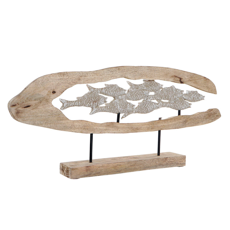 Decorative Figure DKD Home Decor Silver Brown Aluminium Mango wood Mediterranean Fish (70 x 9,5 x 31,5 cm)
