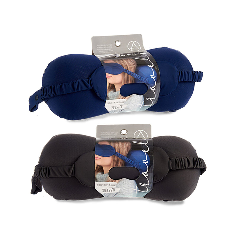 Travel Set Blindfold Neck Pillow Grey Blue 13 x 13 x 35 cm
