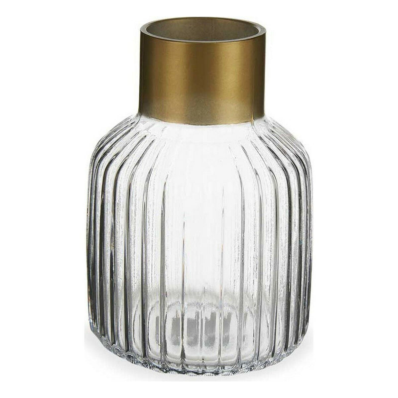 Vase Stripes Golden Transparent Glass (12 x 18 x 12 cm)