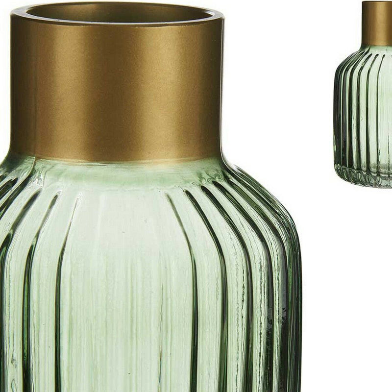 Vase Stripes Golden Green Glass (12 x 18 x 12 cm)
