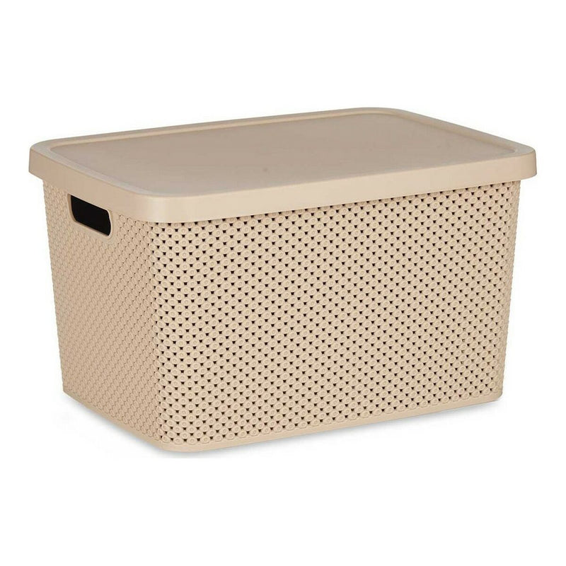 Storage Box with Lid Beige Plastic (28 x 22 x 39 cm)