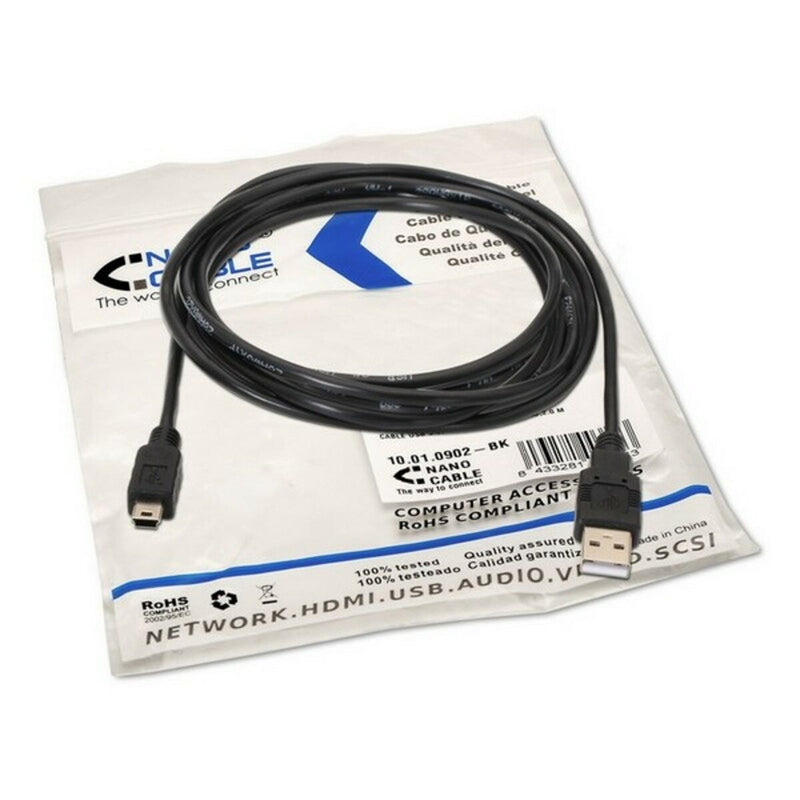 USB 2.0 A to Mini USB B Cable NANOCABLE 10.01.0402 1,8 m Black