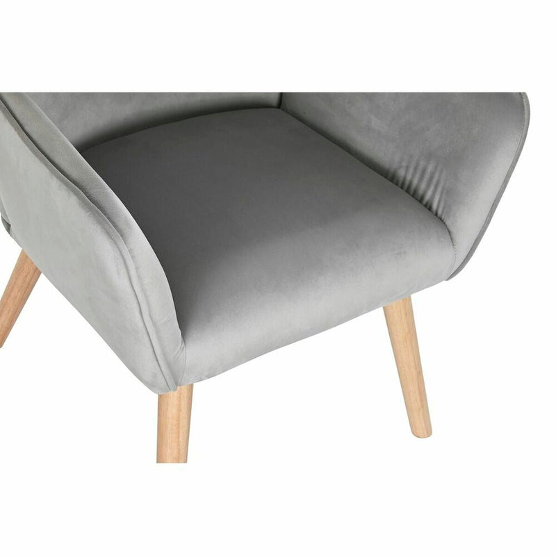 Armchair DKD Home Decor Natural Wood Polyester Light grey (65 x 67 x 93 cm)