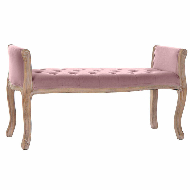 Bench DKD Home Decor Pink Linen Rubber wood (112 x 41 x 61 cm)