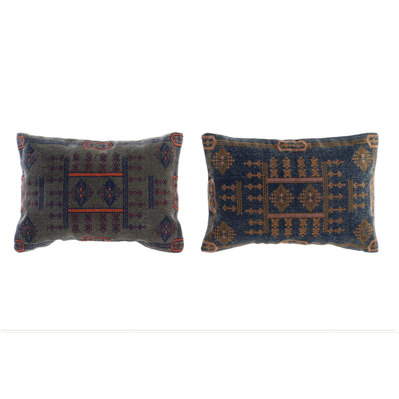 Cushion DKD Home Decor Blue Orange Polyester Cotton Aluminium Arab Geometric (50 x 10 x 35 cm) (2 Units)