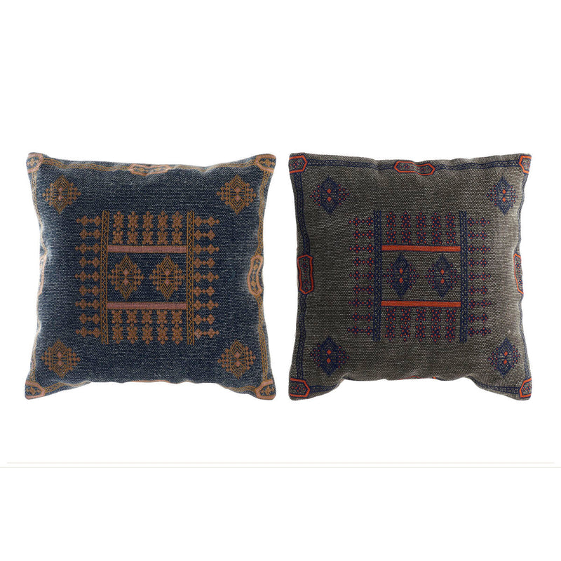 Cushion DKD Home Decor Blue Orange Polyester Cotton Aluminium Arab Geometric (50 x 10 x 50 cm) (2 Units)