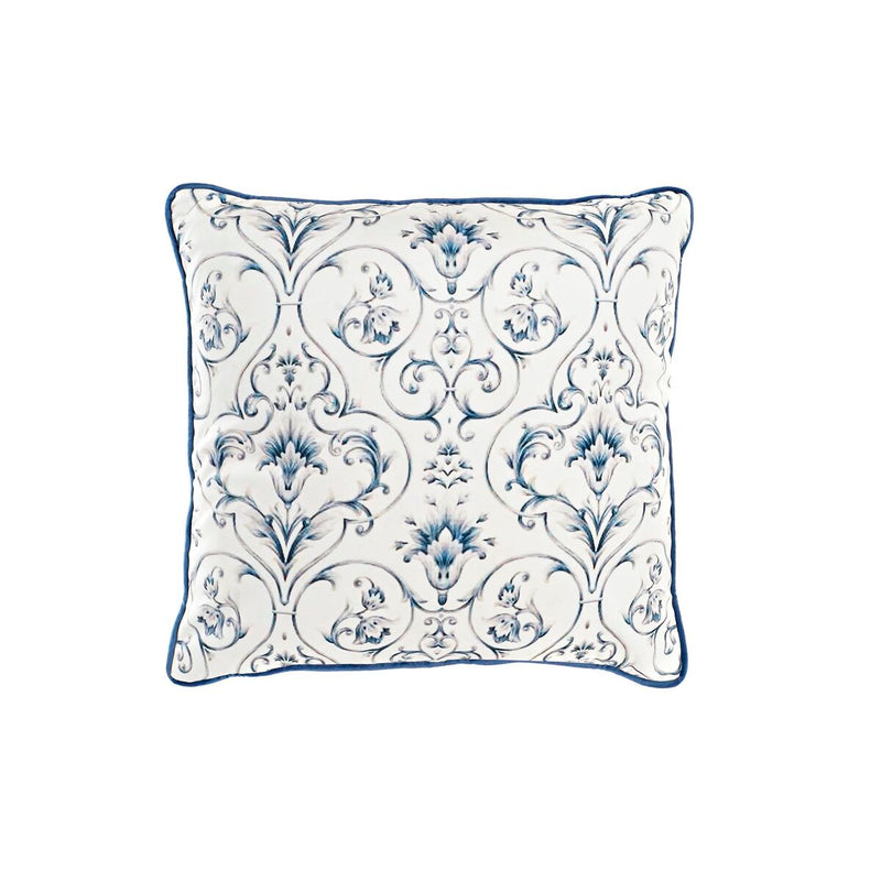 Cushion DKD Home Decor Blue Polyester White Flowers (45 x 10 x 45 cm)