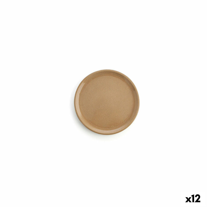 Flat plate Anaflor Baked clay Ceramic Beige (22 cm) (12 Units)