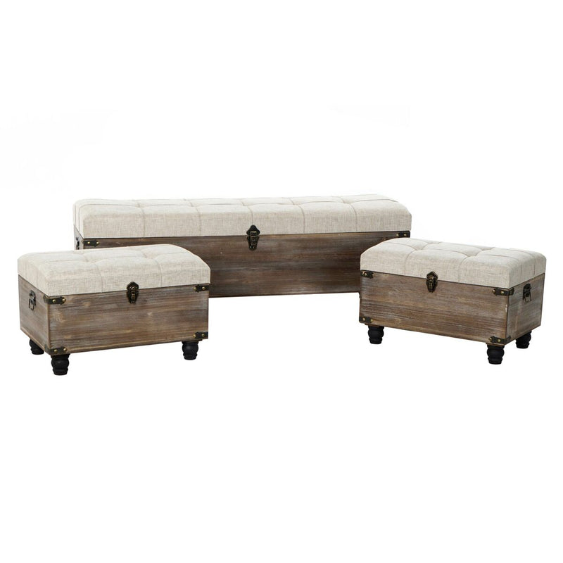 Foot-of-bed Bench DKD Home Decor Brown Cream 3 Pieces Wood Polyester Traditional (119 x 41 x 42 cm) (3 pcs)