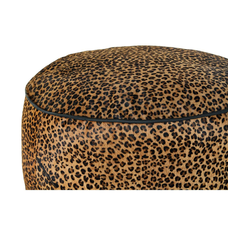 Footrest DKD Home Decor Black Brown Leather Leopard (46 x 46 x 50 cm)