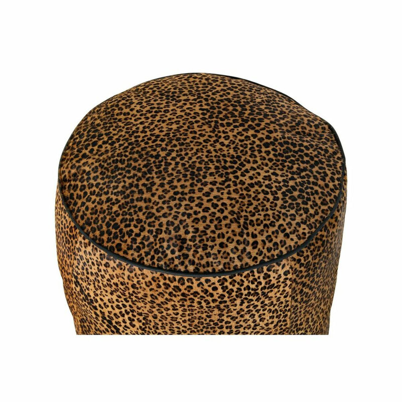 Footrest DKD Home Decor Black Brown Leather Leopard (46 x 46 x 50 cm)