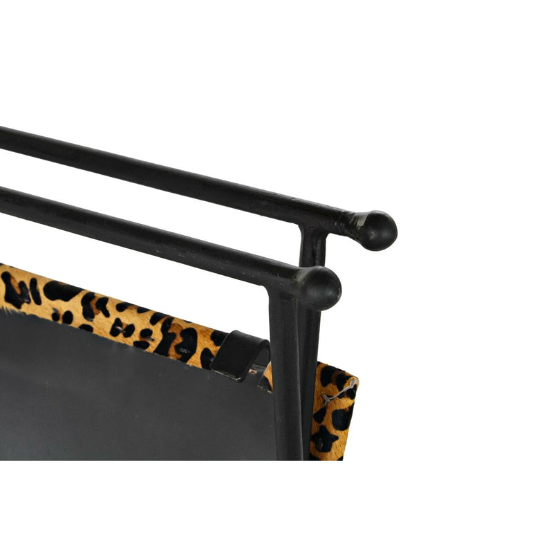 Footrest DKD Home Decor Black Metal Brown Leather Leopard (55 x 45 x 41 cm)