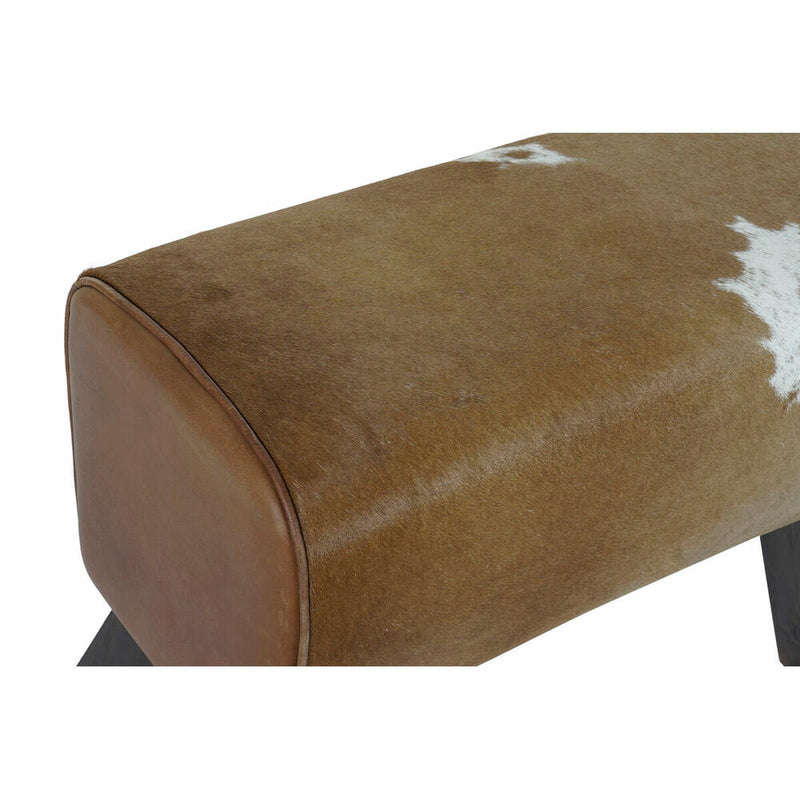 Footrest DKD Home Decor Black Wood Brown Cow Leather White (64 x 28 x 53 cm)