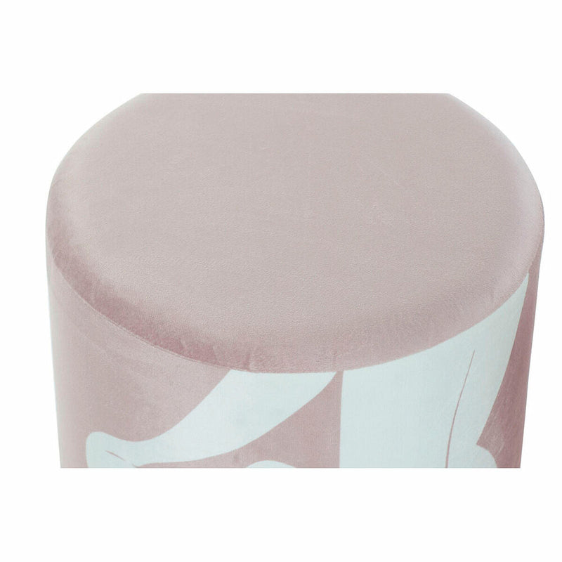 Footrest DKD Home Decor Golden Polyester White Light Pink (30 x 30 x 38 cm) (2 Units)
