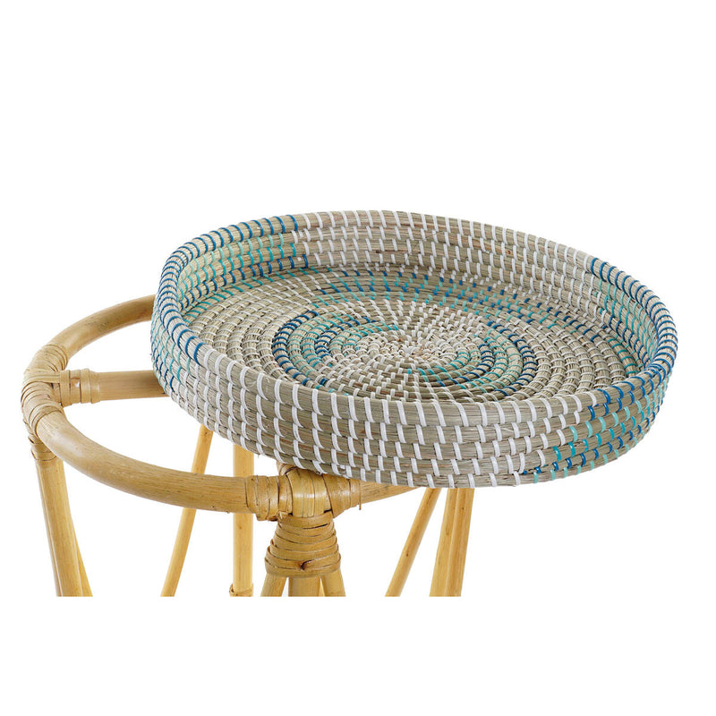 Footrest DKD Home Decor Natural Turquoise White Rattan Tropical Seagrass (41 x 41 x 42 cm)