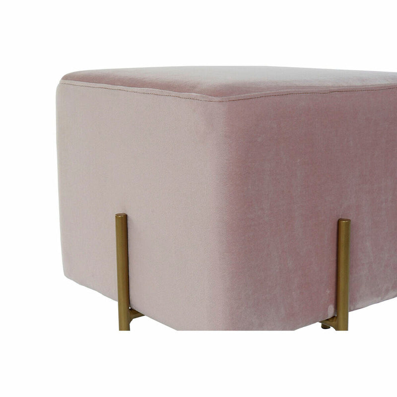 Footrest DKD Home Decor Pink Velvet Golden Metal Polyester (42 x 42 x 45 cm)