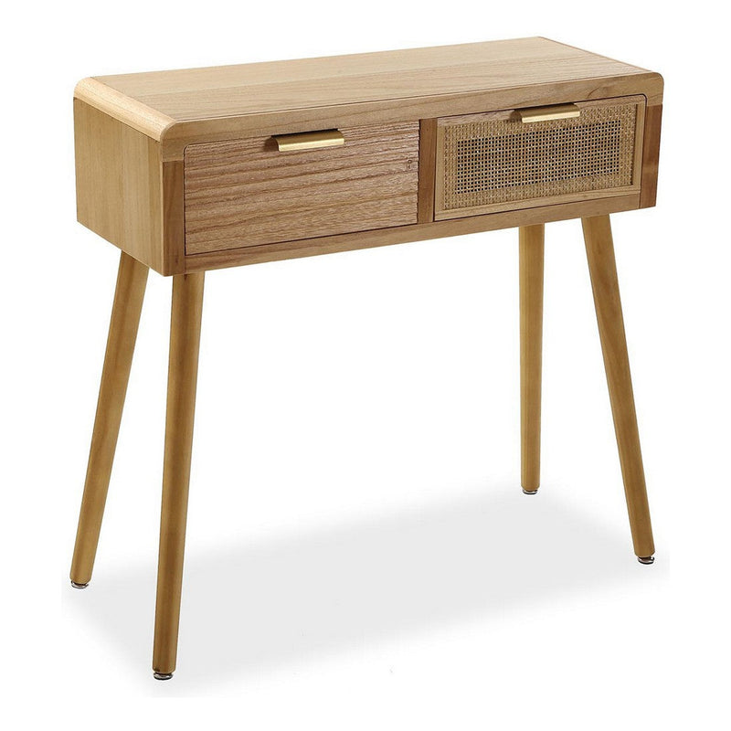Hall Table with 2 Drawers Rattan Paolownia wood (30 x 78 x 80 cm)