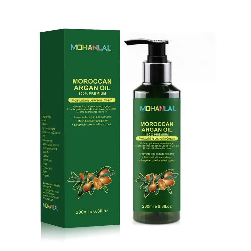 MOHANLAL® XL ARGAN OIL LEAVE-IN CREAM 200ML | heat protect curl styling, repairs damaged hair like dry, knotted, split, frizzy | all hair types