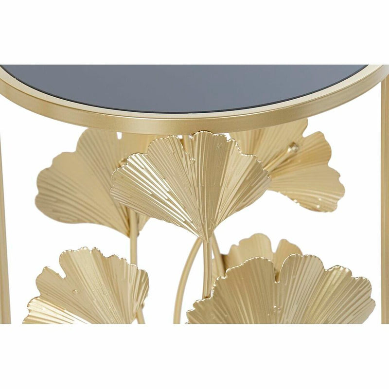 Set of 2 small tables DKD Home Decor Crystal Golden Metal Tropical Leaf of a plant (41,5 x 41,5 x 55 cm) (2 pcs)