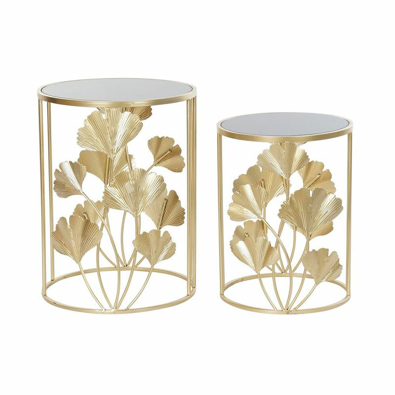 Set of 2 small tables DKD Home Decor Crystal Golden Metal Tropical Leaf of a plant (41,5 x 41,5 x 55 cm) (2 pcs)