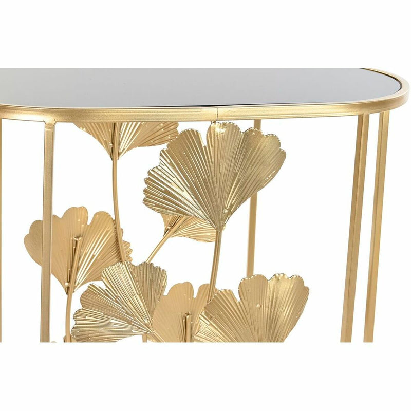 Set of 2 small tables DKD Home Decor Crystal Golden Metal Tropical Leaf of a plant (61 x 35 x 60 cm) (2 pcs)
