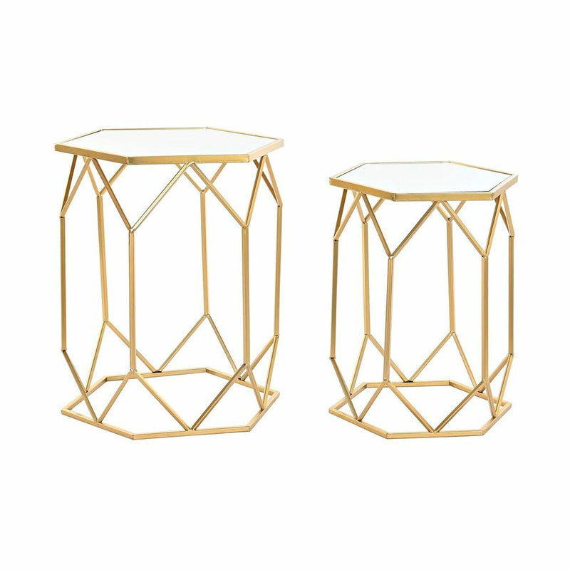 Set of 2 small tables DKD Home Decor Mirror Golden Metal (46 x 46 x 55 cm) (2 pcs)