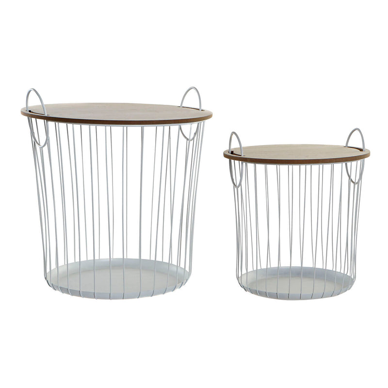 Set of 2 tables DKD Home Decor Natural MDF White Iron (43 x 43 x 46 cm)