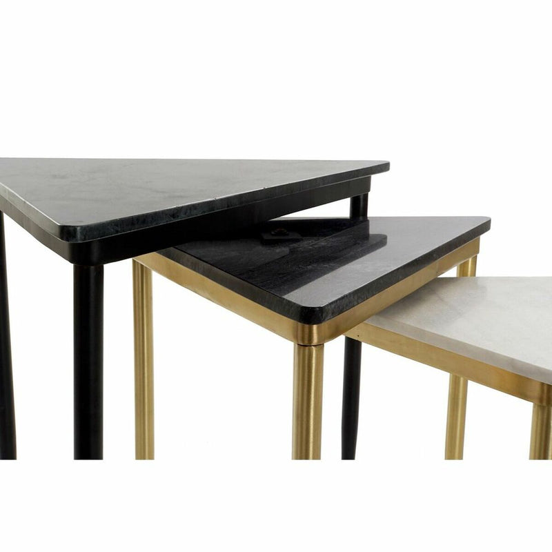 Set of 3 small tables DKD Home Decor Black Golden Metal White Green Marble Modern (68 x 46,5 x 53 cm) (3 Units)