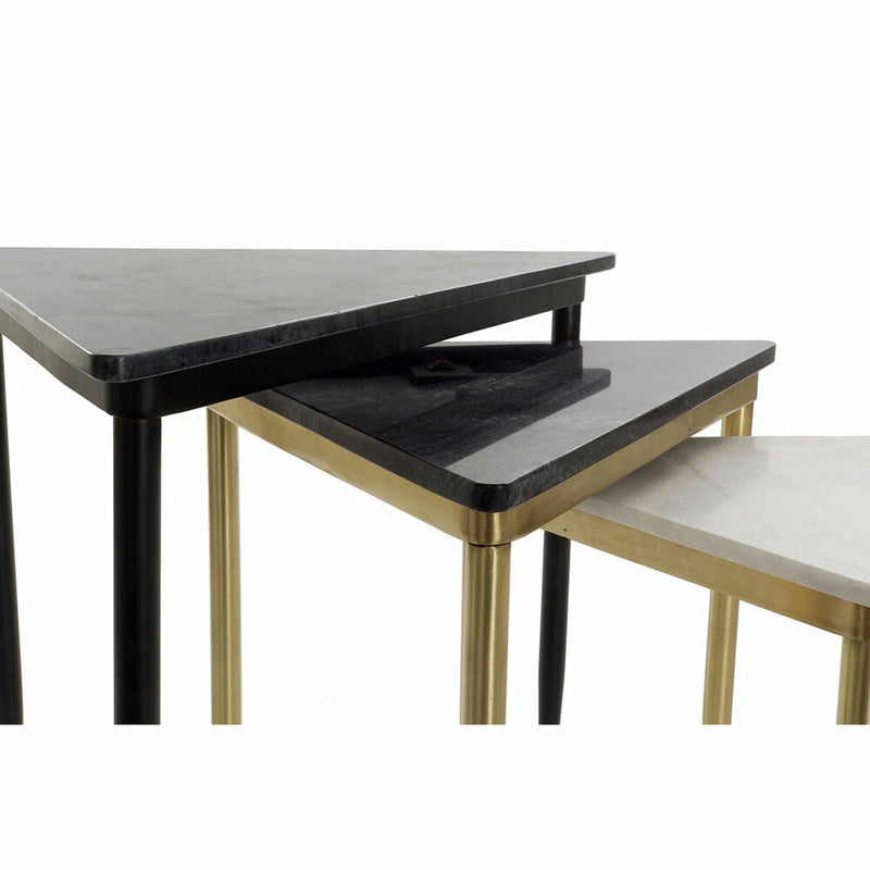Set of 3 small tables DKD Home Decor Black Golden Metal White Green Marble Modern (68 x 46,5 x 53 cm) (3 Units)