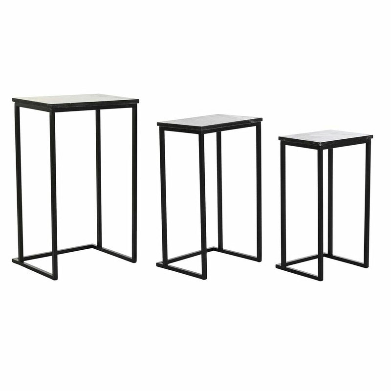 Set of 3 small tables DKD Home Decor Black Metal Marble Modern (40 x 26 x 65 cm) (3 pcs)