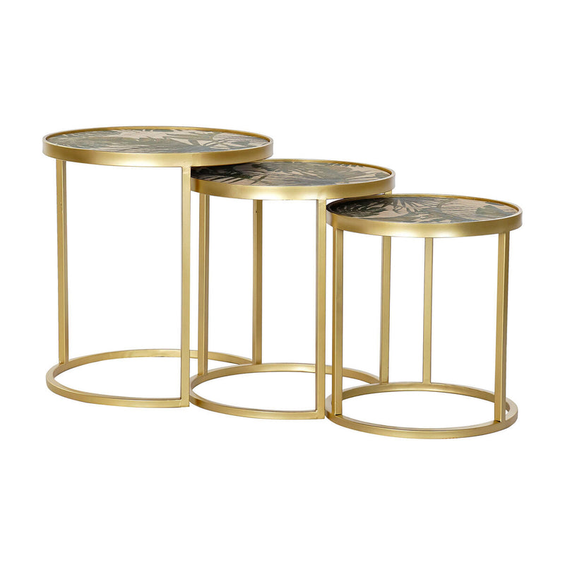 Set of 3 tables DKD Home Decor Golden Metal MDF Green Tropical (47 x 47 x 50 cm)