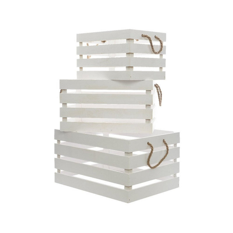 Set of decorative boxes Decoris White With handles Wood (3 Pieces)