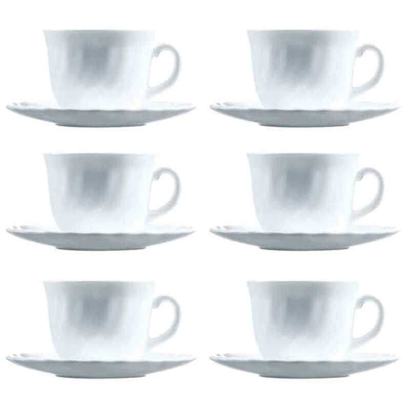 Set of Mugs with Saucers Luminarc Trianon (6 pcs) White Glass 22 cl