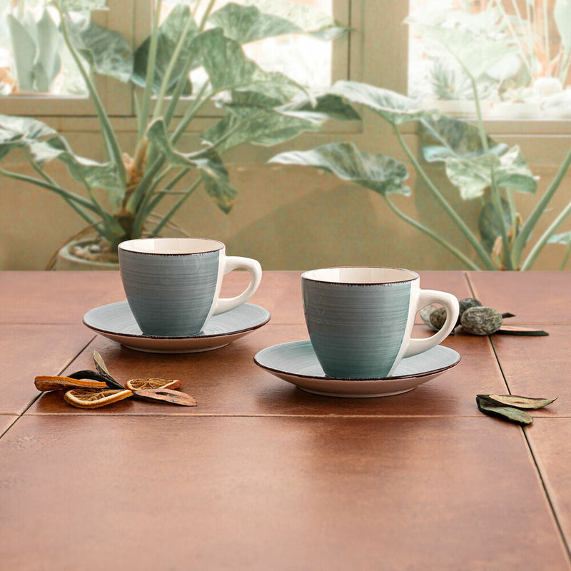 Set of Mugs with Saucers Quid Vita Morning Ceramic Blue (22 cl) (4 pcs)